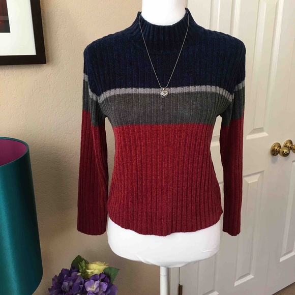 Sonoma Jean Company Sweaters - Sonoma Blue Gray & Red Mock Turtle Neck, S